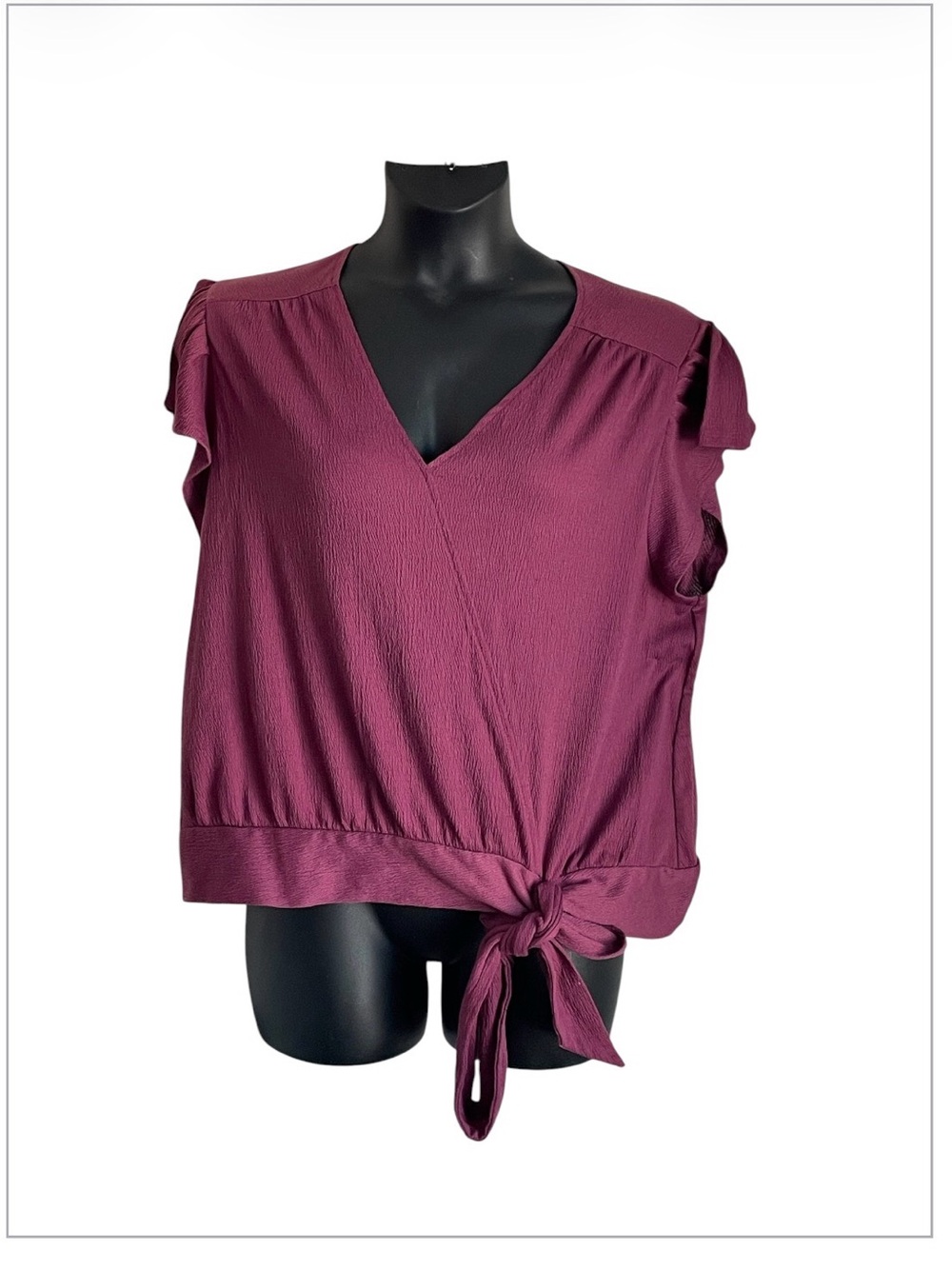 LOFT Burgundy Flutter Sleeve Tie Front V-Neck Blouse Women’s